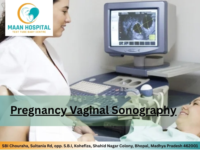 Couple consulting Dr. Viraj Jaiswal at Maan Hospital for safe and accurate pregnancy sonography in Bhopal, Best Gynecologist in Bhopal guiding patients with pregnancy vaginal sonography."