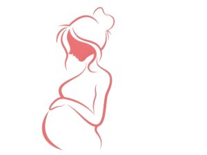 Minimal pink illustration of a pregnant woman symbolizing successful fertility treatment in Bhopal, expert care from the best gynecologist, and advanced services at the best test tube baby center in Bhopal